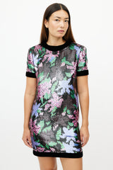 Oscar de la Renta Black & Multicolour Floral Sequin Dress