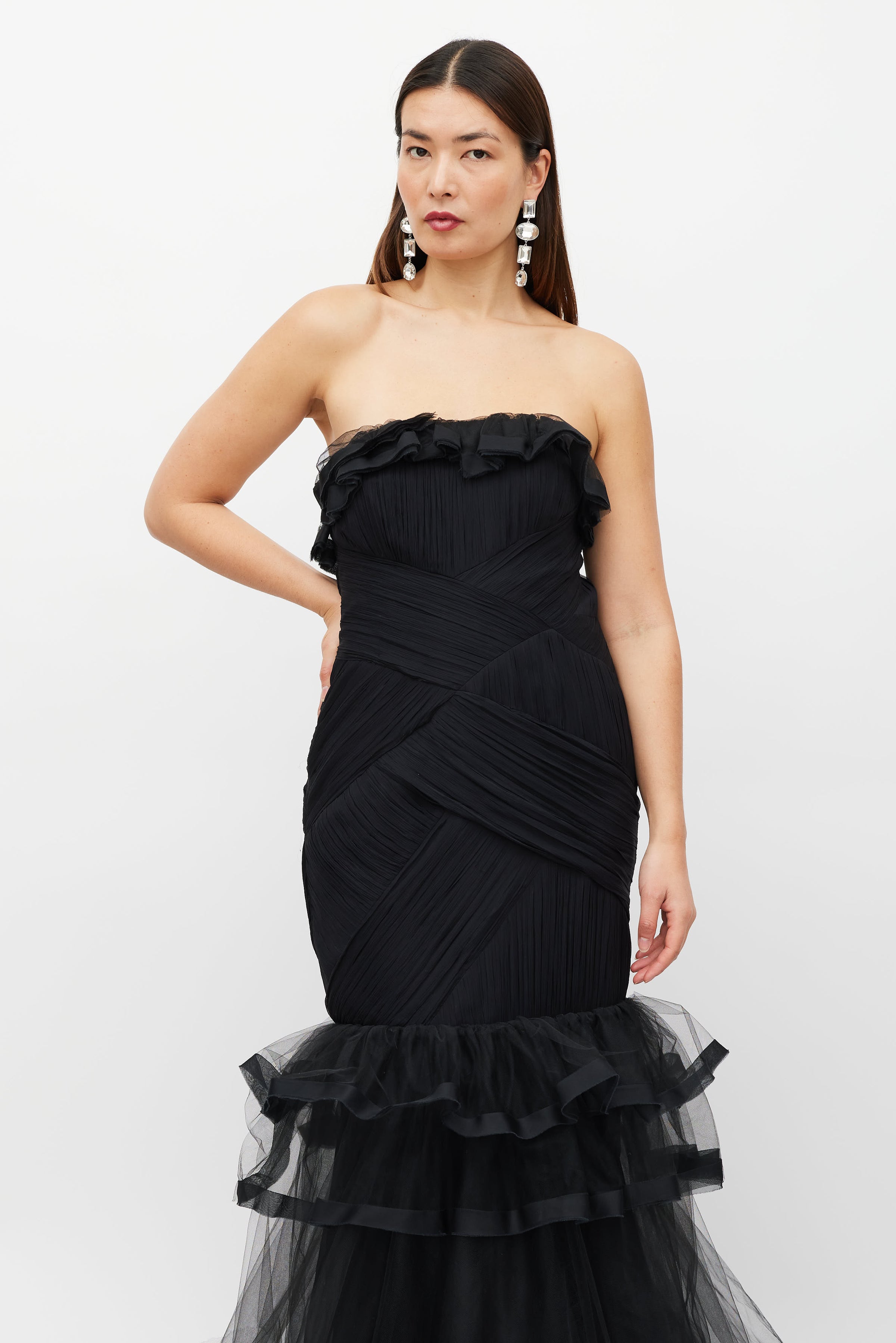 Oscar de la Renta // Black Tiered Ruffled Tulle Dress – VSP Consignment Oscar de la Renta // Black Tiered Ruffled Tulle Dress – VSP Consignment
