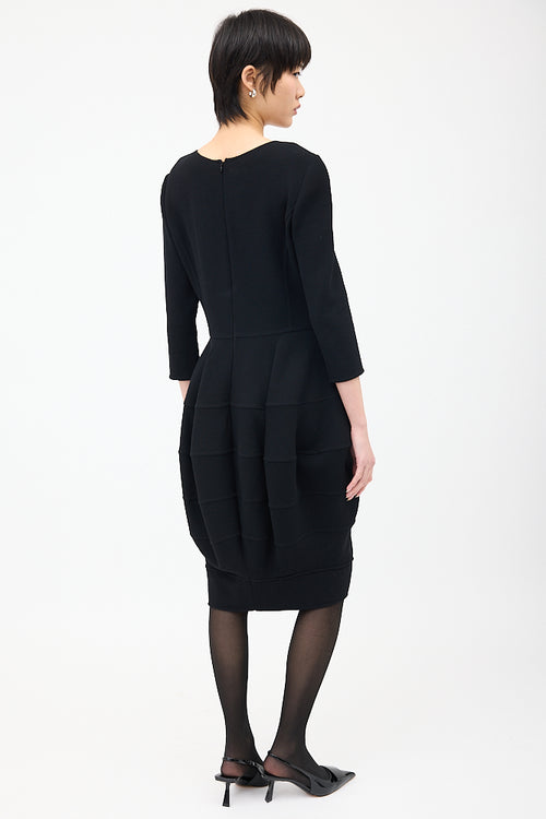 Oscar de la Renta Black Wool Panelled Midi Dress