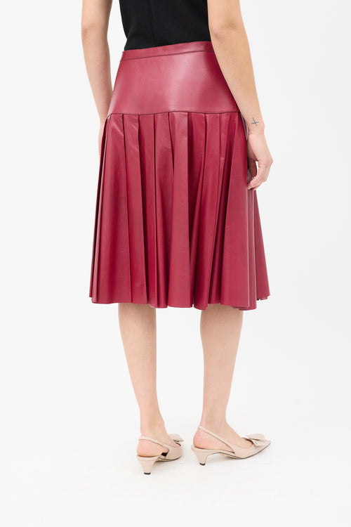 Oscar de la Renta Burgundy Leather Pleated Drop Waist Midi Skirt