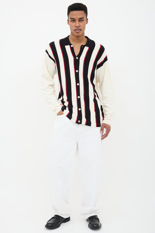 Oscar de la Renta Collared Stripe Cardigan