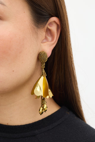 Oscar de la Renta Gold Beaded Floral Petal Earring