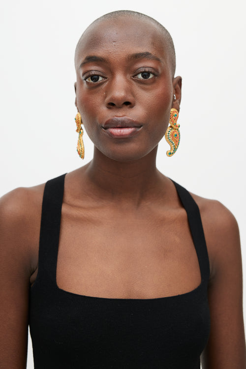 Oscar de la Renta Encrusted Boteh Drop Earrings