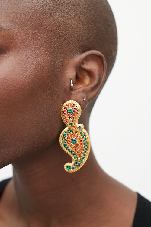 Oscar de la Renta Encrusted Boteh Drop Earrings