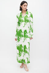 Oscar de la Renta Green & White Pineapple Print Dress