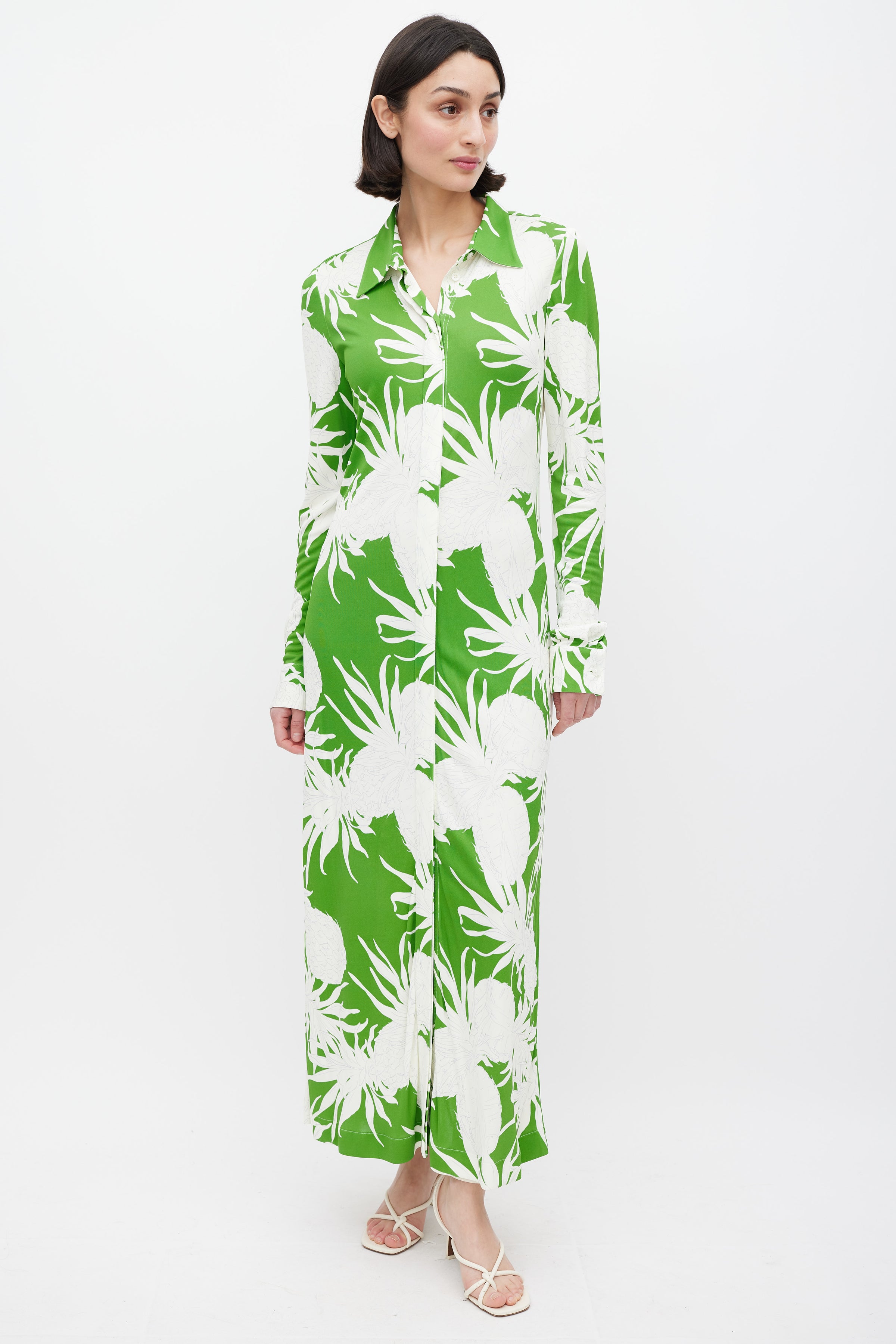 oscar de la renta green dress Oscar de la Renta // Green & White Pineapple Print Dress – VSP Consignment