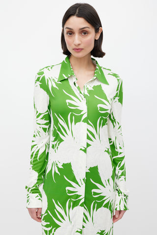 Oscar de la Renta Green & White Pineapple Print Dress