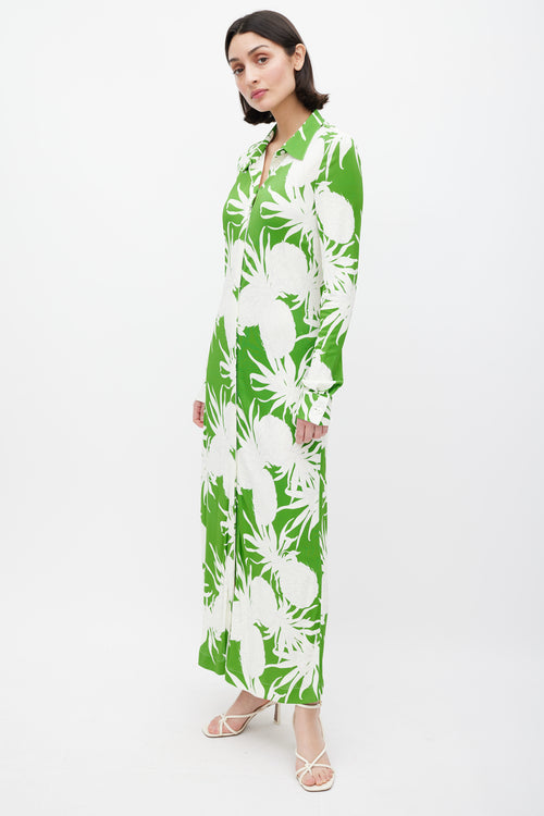 Oscar de la Renta Green & White Pineapple Print Dress