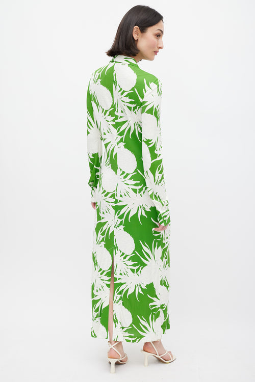Oscar de la Renta Green & White Pineapple Print Dress