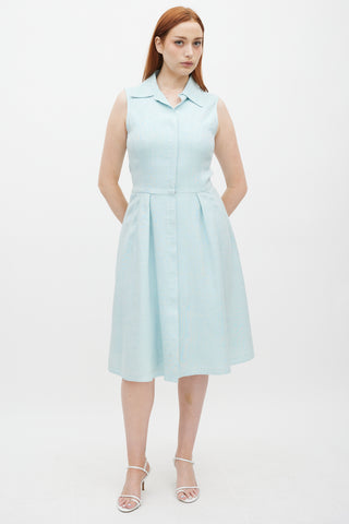 Oscar de la Renta Light Blue Silk & Linen A-Line Dress