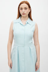 Oscar de la Renta Light Blue Silk & Linen A-Line Dress