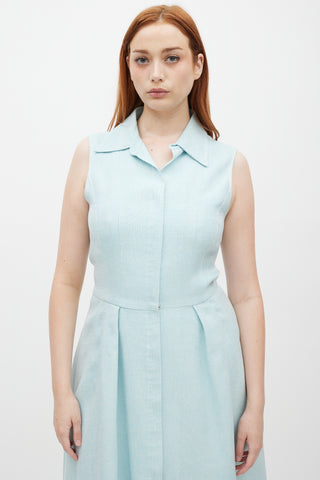 Oscar de la Renta Light Blue Silk & Linen A-Line Dress