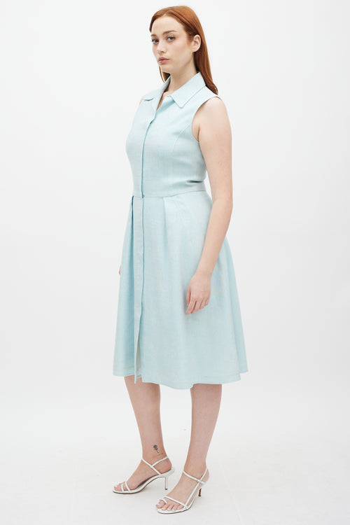Oscar de la Renta Light Blue Silk & Linen A-Line Dress