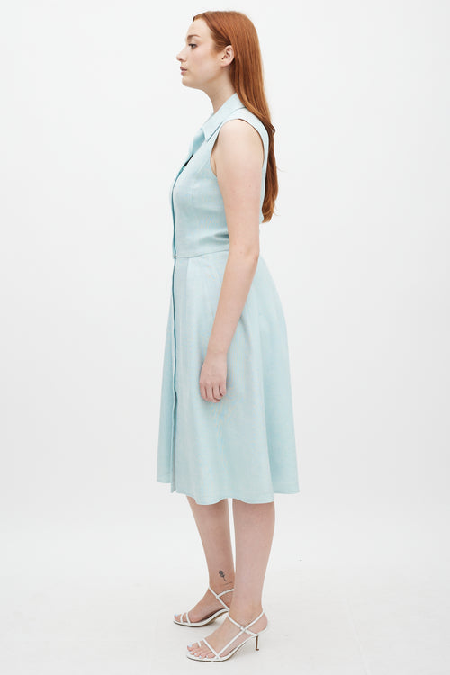 Oscar de la Renta Light Blue Silk & Linen A-Line Dress