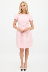 Oscar de la Renta Pink Silk & Lace A-Line Dress