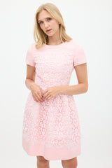 Oscar de la Renta Pink Silk & Lace A-Line Dress