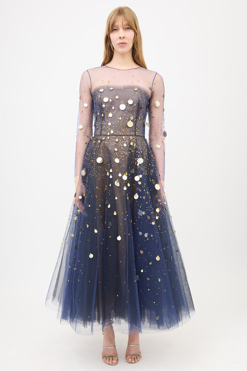 Oscar de la Renta Tulle Firefly Sequin Dress