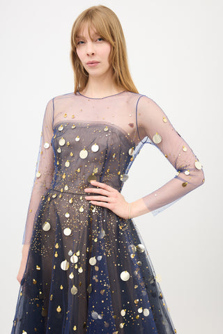 Oscar de la Renta Tulle Firefly Sequin Dress