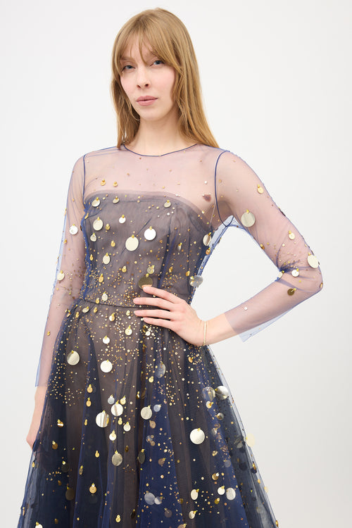 Oscar de la Renta Tulle Firefly Sequin Dress
