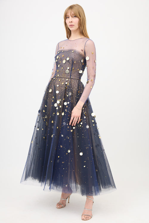 Oscar de la Renta Tulle Firefly Sequin Dress