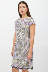 Oscar de la Renta White & Multicolour Silk Lace Fringe Dress