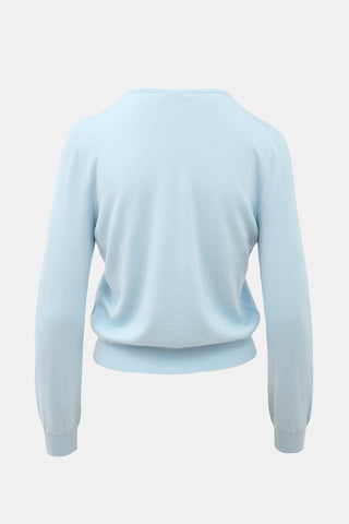 Oscar de la Renta Wool Floral Embroidered Cardigan