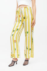 Oscar de la Renta Yellow & Multicolour Striped Floral Silk Trouser