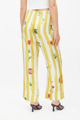 Oscar de la Renta Yellow & Multicolour Striped Floral Silk Trouser