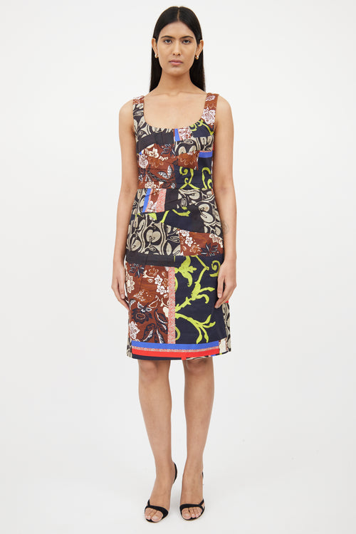 Oscar de la RentaBrown & Multi Patchwork Dress