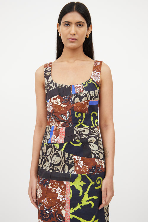 Oscar de la RentaBrown & Multi Patchwork Dress