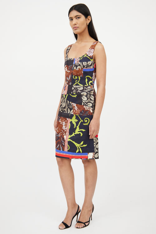Oscar de la RentaBrown & Multi Patchwork Dress