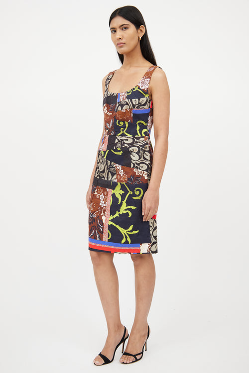 Oscar de la RentaBrown & Multi Patchwork Dress