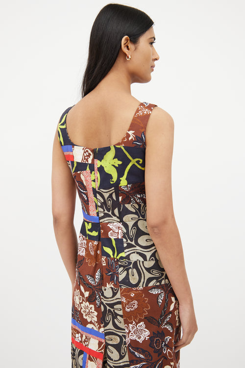 Oscar de la RentaBrown & Multi Patchwork Dress