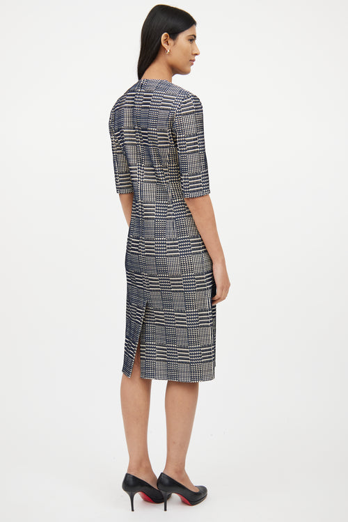 Oscar de la RentaCream & Navy Textured Woven Dress