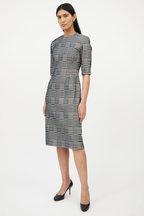 Oscar de la RentaCream & Navy Textured Woven Dress