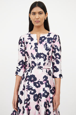 Oscar de la RentaPink & Black Floral Tea Dress