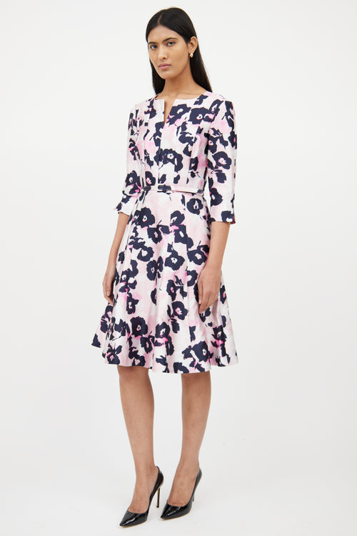 Oscar de la RentaPink & Black Floral Tea Dress