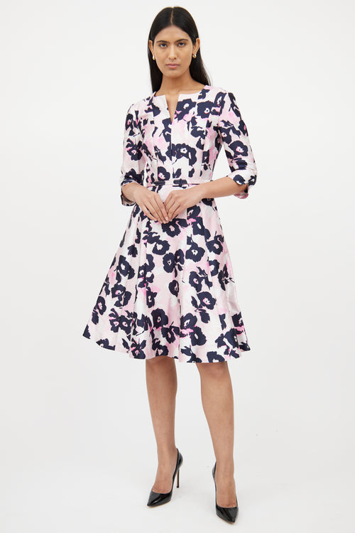 Oscar de la RentaPink & Black Floral Tea Dress