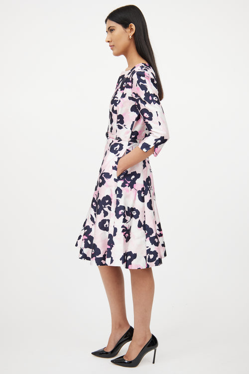 Oscar de la RentaPink & Black Floral Tea Dress