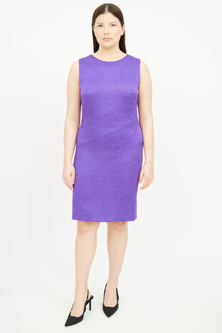 Oscar de la Renta Textured Purple Silk Blend Dress