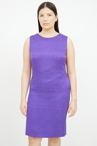 Oscar de la Renta Textured Purple Silk Blend Dress