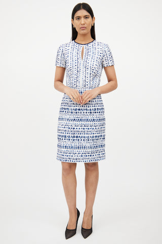 Oscar de la RentaWhite & Blue Textured Knit Dress