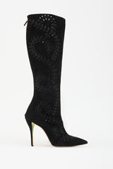 Oscar de la Renta Suede Floral Knee High Boot