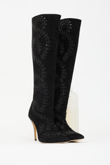 Oscar de la Renta Suede Floral Knee High Boot