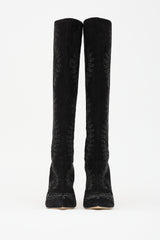 Oscar de la Renta Suede Floral Knee High Boot