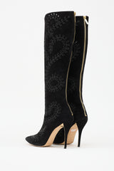 Oscar de la Renta Suede Floral Knee High Boot