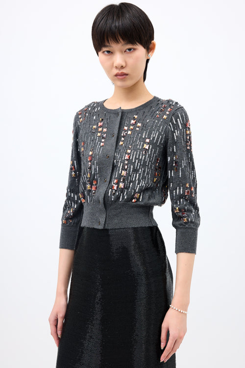 Oscar de la Renta Cashmere & Silk Embellished Cardigan