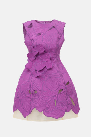 Oscar de la Renta Floral Applique A-Line Dress