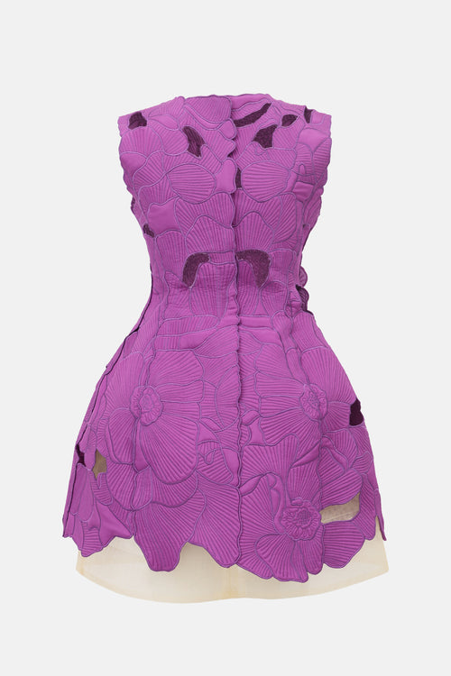 Oscar de la Renta Floral Applique A-Line Dress