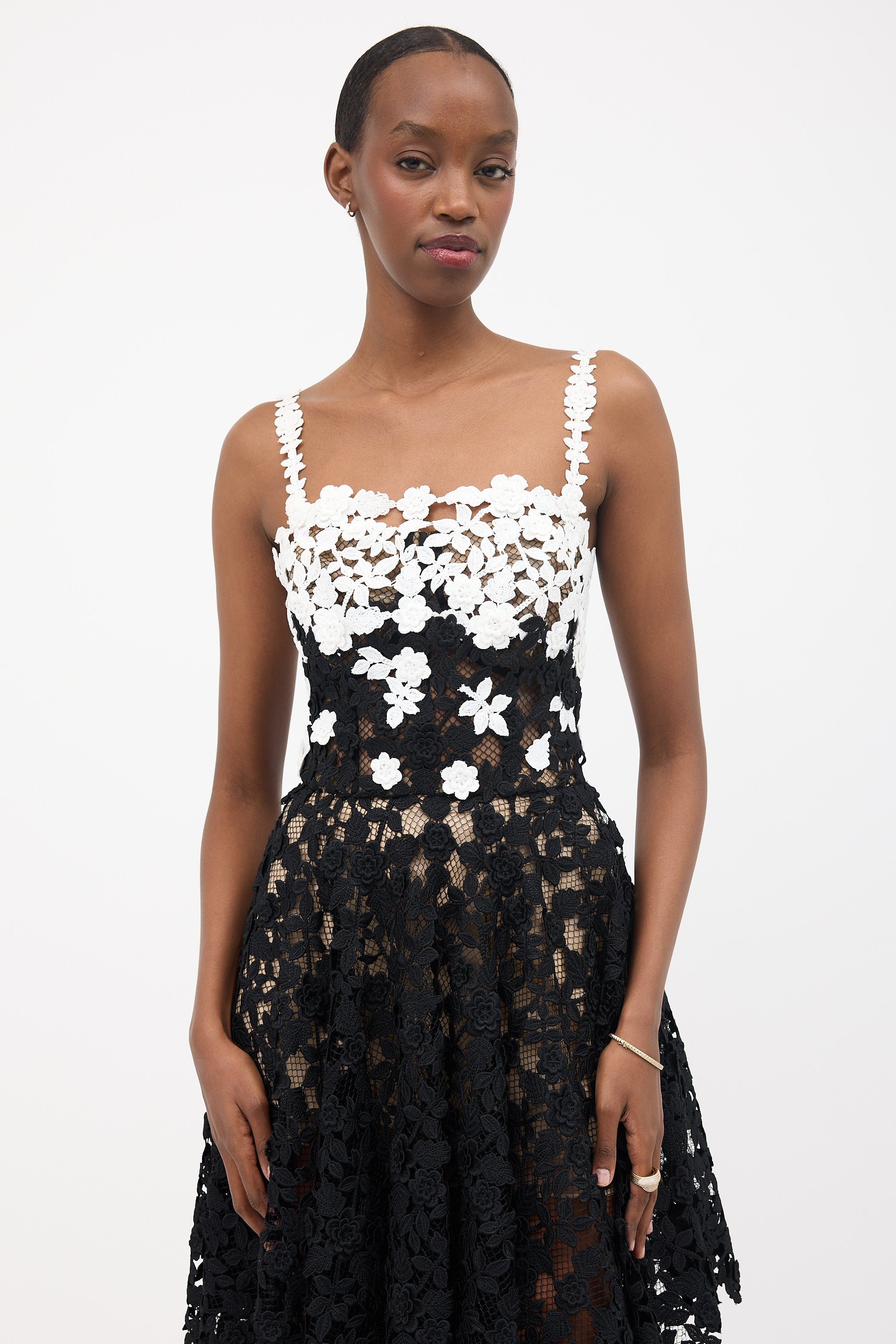 oscar de la renta floral mesh dress Oscar De La Renta Mesh 3d Floral Dress - Pink/White